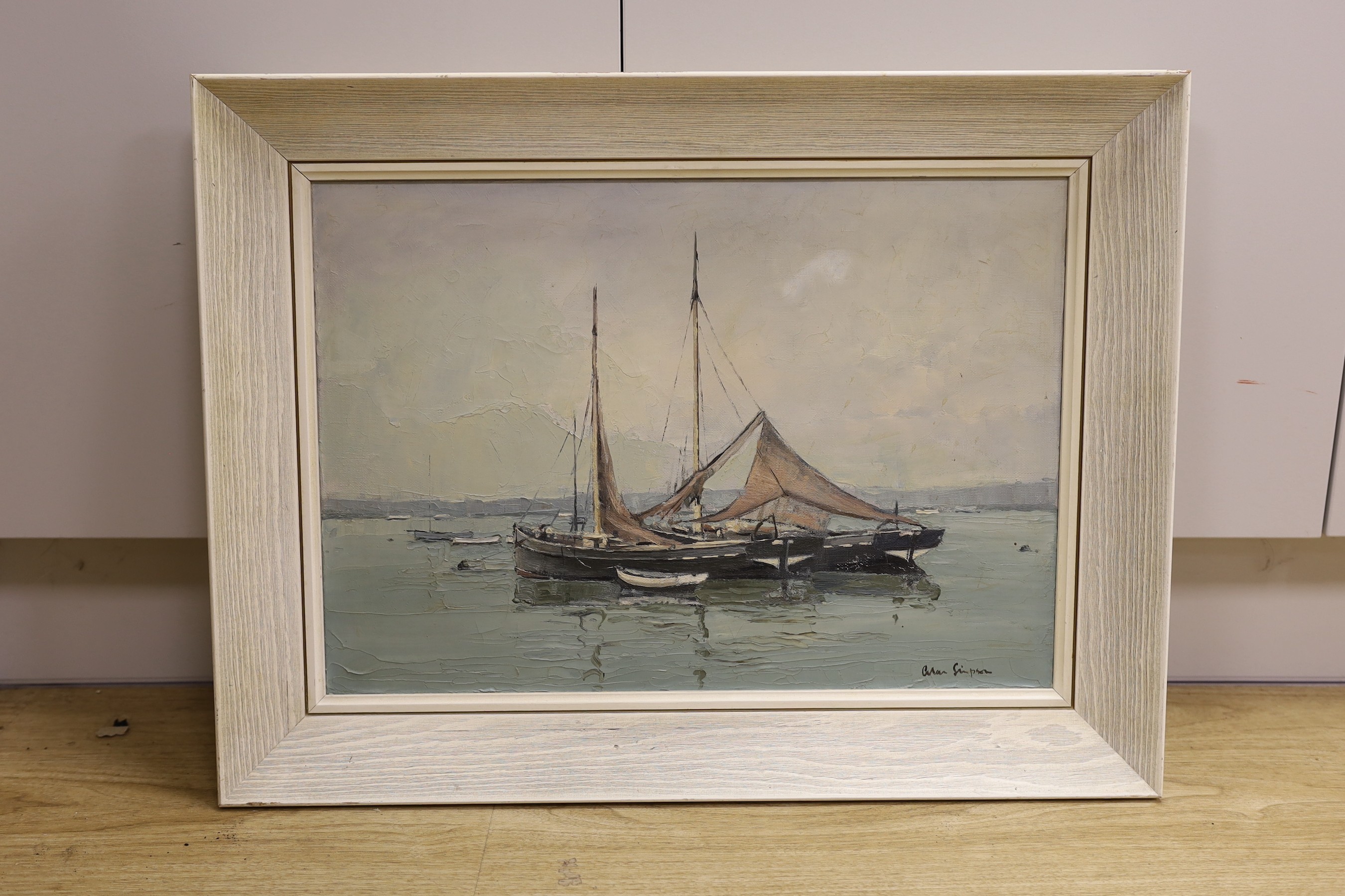 Alan Simpson (1941-2007), oil on canvas, 'Rochester fishing boats', signed, 35 x 50cm